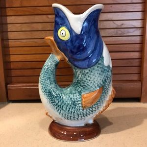 Vintage ceramic koi fish pitcher , jug, vase